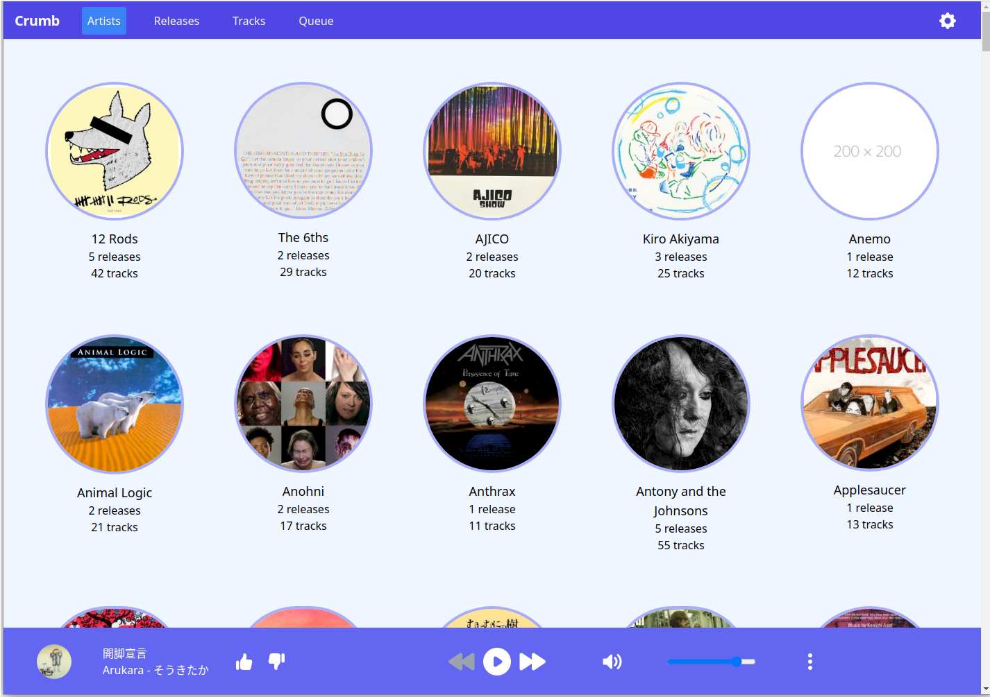 The artists list in my webapp